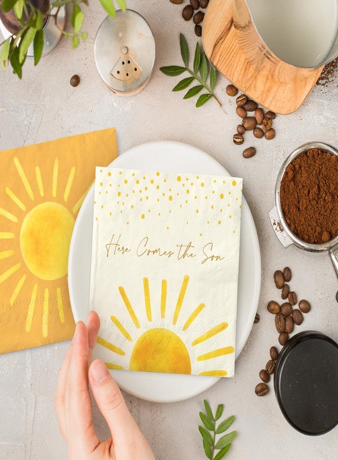 JarThenaAMCS 100Pcs Boho Sun Paper Napkin Double-Sided Disposable Sunshine Baby Shower Luncheon Napkin First Trip Around the Sun Party Napkins for Party Supplies Table Decor - Image 5